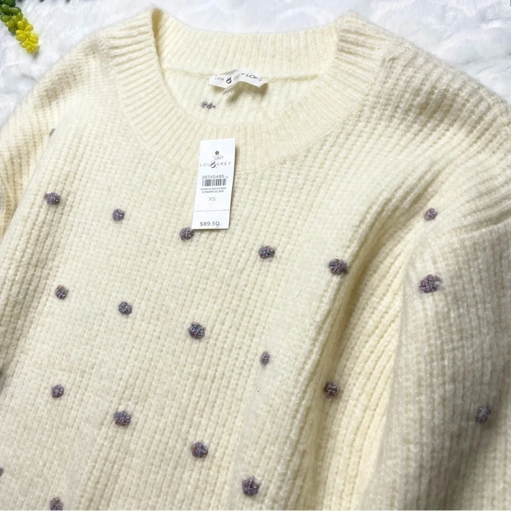 Lou & Grey Shimmer Metallic Polka Dot Wool Blend Tunic Sweater in Cream NWT XS
